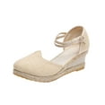 thumbnail image 2 of AXXD Beige Wedge Sandals for Women Knitted Round Toe Buckle Sandals High Heel Summer Casual Baotou Back Empty Sandals, 2 of 9