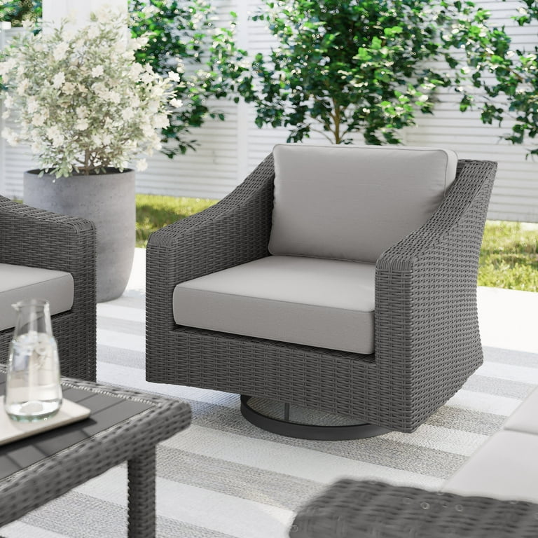 Martha Stewart Indoor-Outdoor Patio Chair in Gray Rattan Wicker