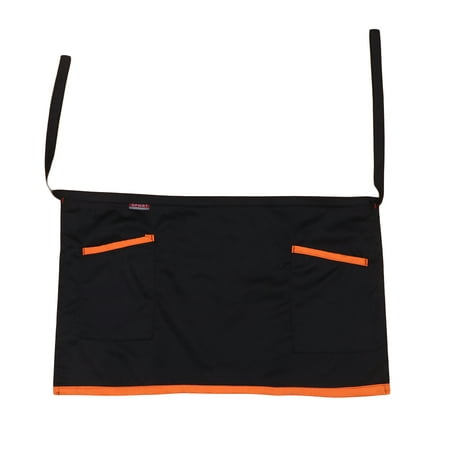 

Unisex Half-length Working Apron Waist Apron Short Serving Aprons with Pockets Waiter Workwear Free Size(Black and Orange Rim)