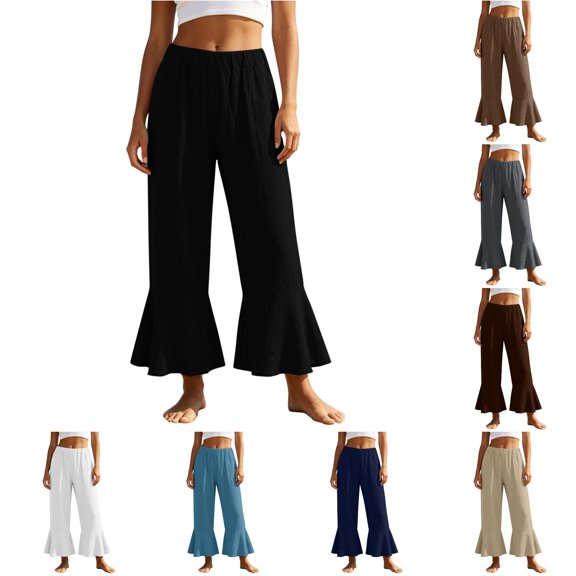 SONXAHE Women's Flare Hem Capris Elastic Waist Beach Daily Cropped Trousers