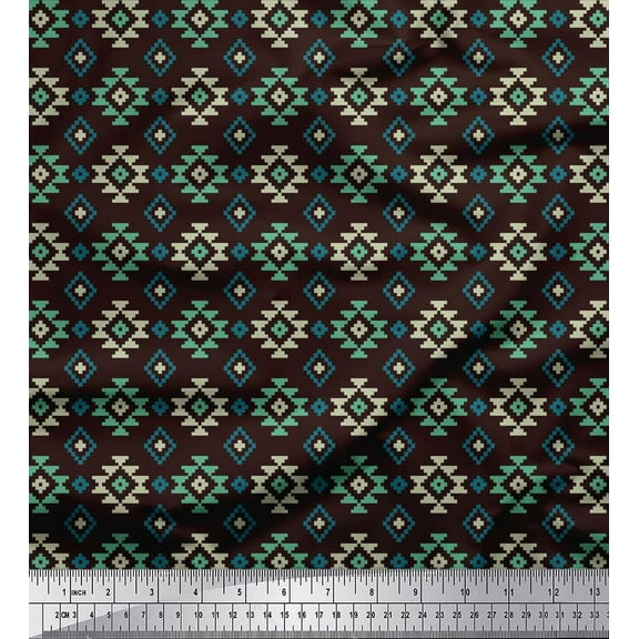Soimoi Brown Poly Georgette Fabric Geometric Ikat Printed Craft Fabric by the Yard 42 Inch Wide