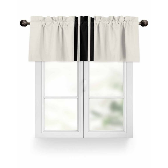 Black Farmhouse Stripes Kitchen Valances for Windows Modern Minimalist Beige Valance Curtains  for Kitchen /Living Room/Bedroom/ Bathroom Decor, 42"x12 " ,Rod Pocket 1 Panel,