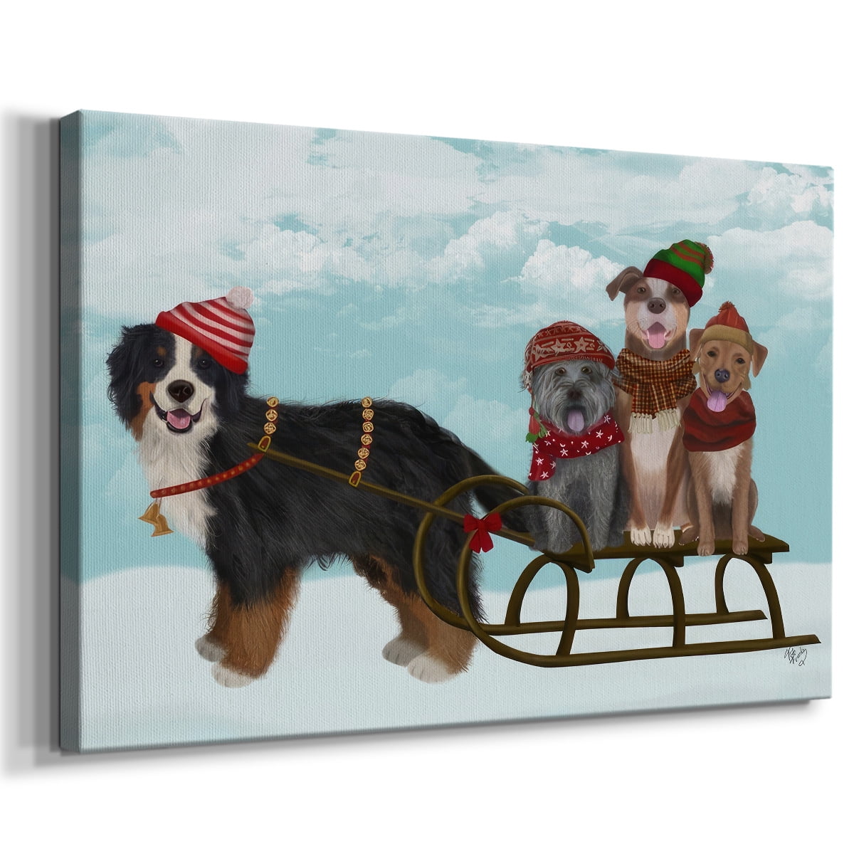 Christmas Mutt Sled- Gallery Wrapped Canvas