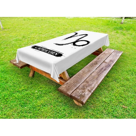 

Zodiac Capricorn Outdoor Tablecloth Ink Splashes Style Capricorn Symbol Monochrome Horoscope Pattern Decorative Washable Fabric Picnic Tablecloth 58 X 120 Inches Black and White by Ambesonne