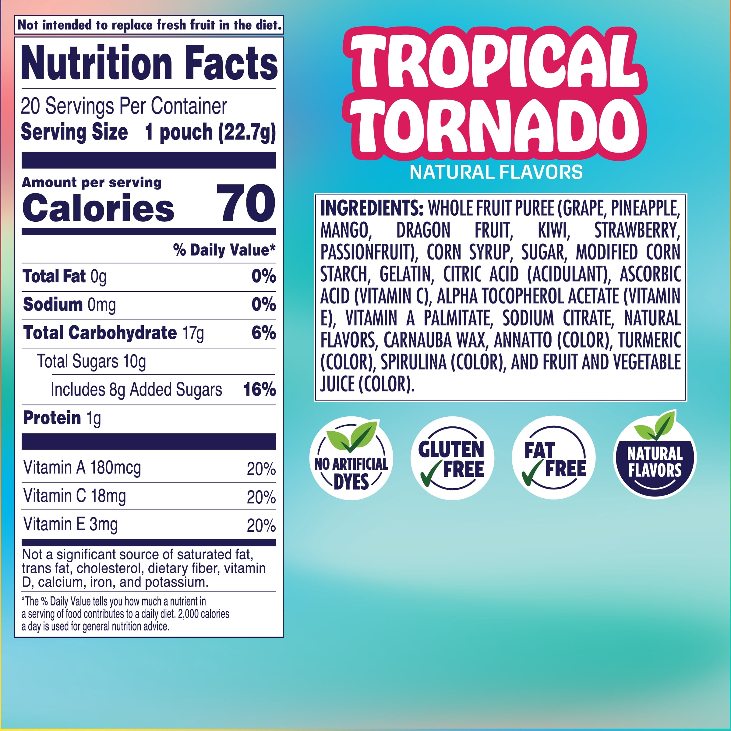 Welch's Fusions, Tropical Tornado, Soft Fruit Snacks, Gluten-Free, .8 oz, 20 Count