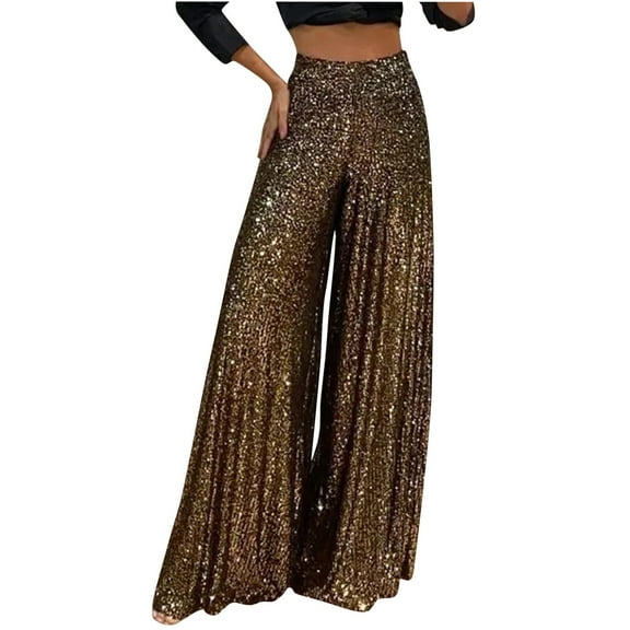 Sequin Palazzo Pants for Women, Fashion Sparkle Wide Leg Pants, Trendy Classic High Waist Trousers