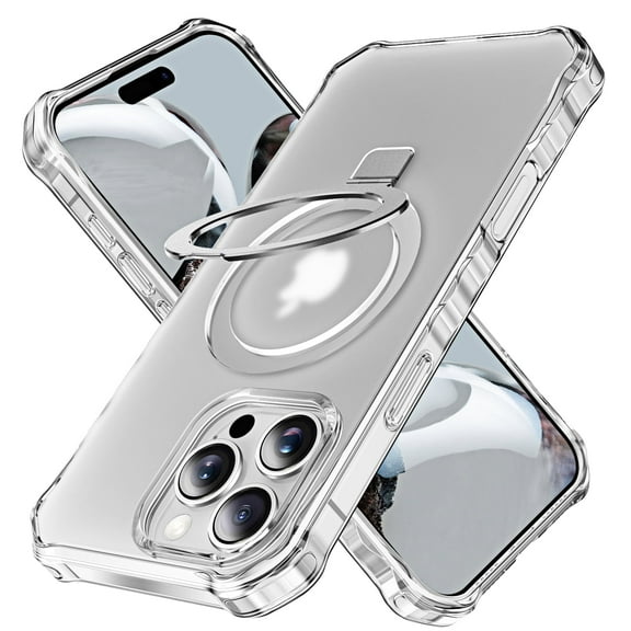 Dteck for iPhone 13 Pro Max Case with Rotating Magnetic Stand, Compatible with MagSafe, Military-Grade Drop Protection Frosted Translucent Phone Cover for iPhone 13 Pro Max,Clear
