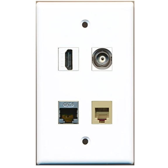RiteAV - 1 Port HDMI 1 Port Phone RJ11 RJ12 Beige 1 Port Shielded Cat6 Ethernet 1 Port BNC Wall Plate