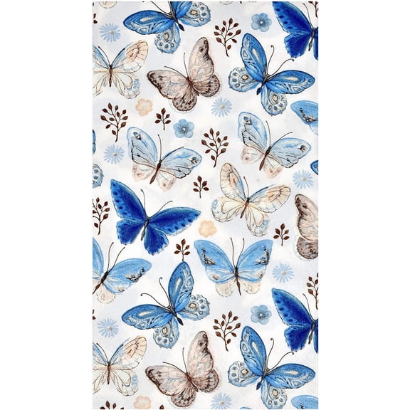 Gift Boutique Blue Butterfly Guest Napkins, 3-Ply Disposable Paper Hand Towels, Decorative Spring Bathroom & Party Napkins, 100 Count