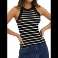 thumbnail image 1 of Camisetas Sin Mangas con Cuello Halter para Mujer, de Verano, A Rayas, de Punto Acanalado Elástico, Camisetas Ajustadas Negro S, 1 of 8