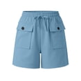 thumbnail image 6 of BUIGTTKLOP Cotton Linen Cargo Shorts for Women Drawstring High Waisted Casual Shorts Wide Leg Lounge Shorts with Pockets, 6 of 6