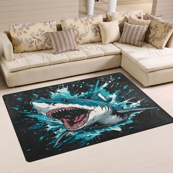 Carpet Mat with Memory Foam Ultra-Soft and Non-Slip Area Rug 31"x20" Aggressive Blue Shark