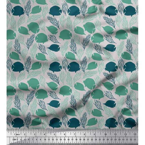 Soimoi Cotton Voile Fabric Coral & Fish Ocean Print Fabric by Yard 56 Inch Wide