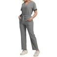 thumbnail image 2 of HAJWOH Gray Scrubs for Women Set Stretchy Nurse Uniform Short Sleeve V Neck Scrub & Jogger Pant Solid Color Medical Scrub Sets with Multi Pockets Gray S, 2 of 6