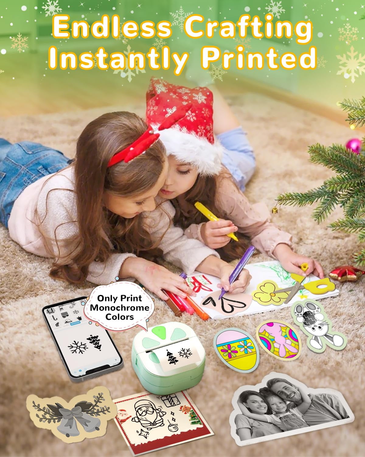Sticker Printer, Print Pods Mini Printer, Bluetooth Thermal Sticker Maker Machine with 3 Rolls Paper, Print Pod Mini Printers for iPhone