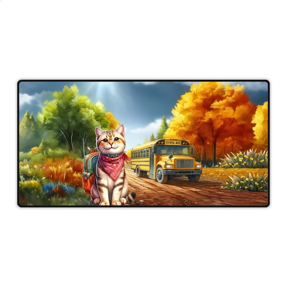 Goodbye Summer American Shorthair Hello Fall Time for School Desk Mat Full Keyboard Mouse Pad Cat Lover Kitten Owner Gifts Large Mousepad - 02014