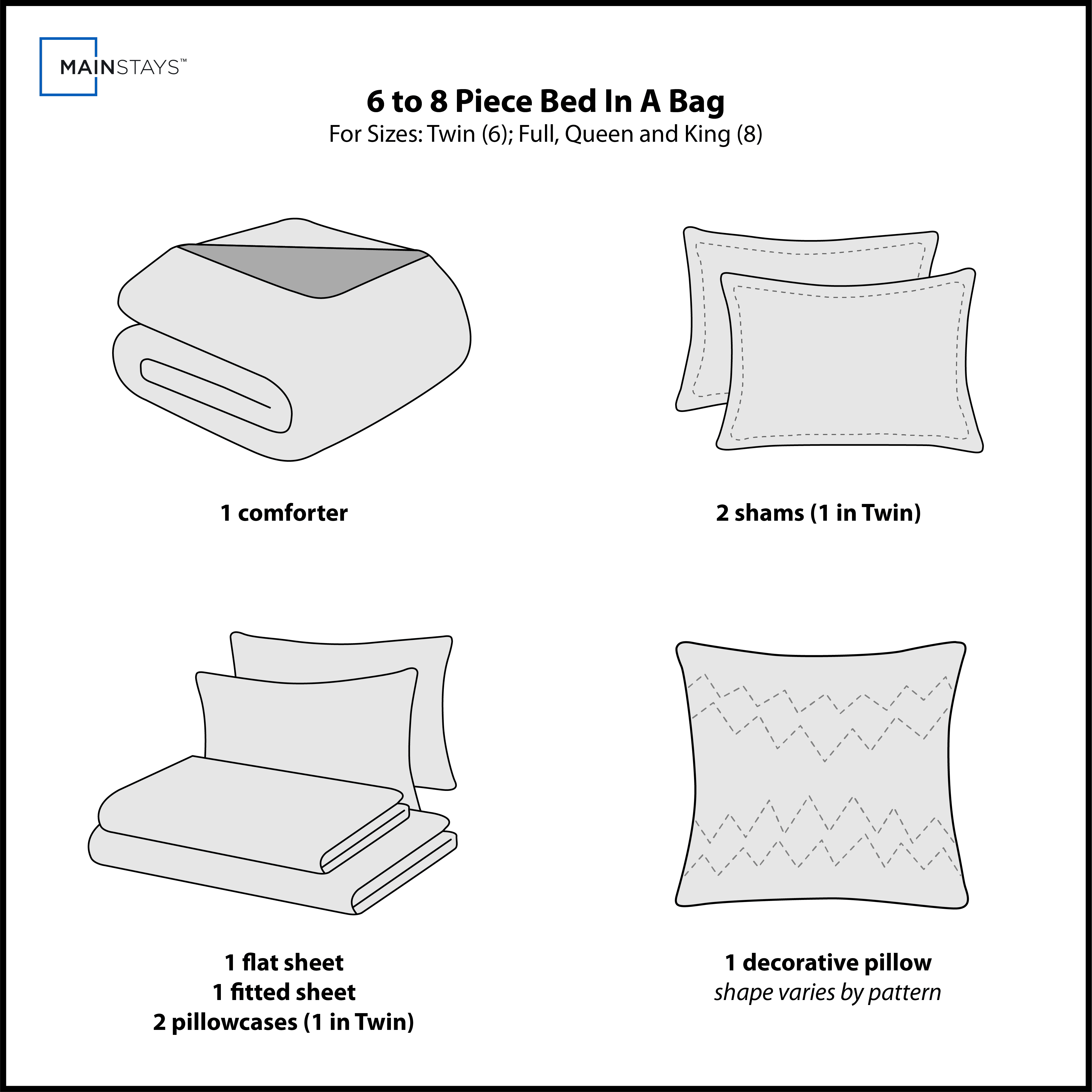 Mainstays Blue Medallion 8 Piece Bed in a Bag Comforter Set With Sheets, Full