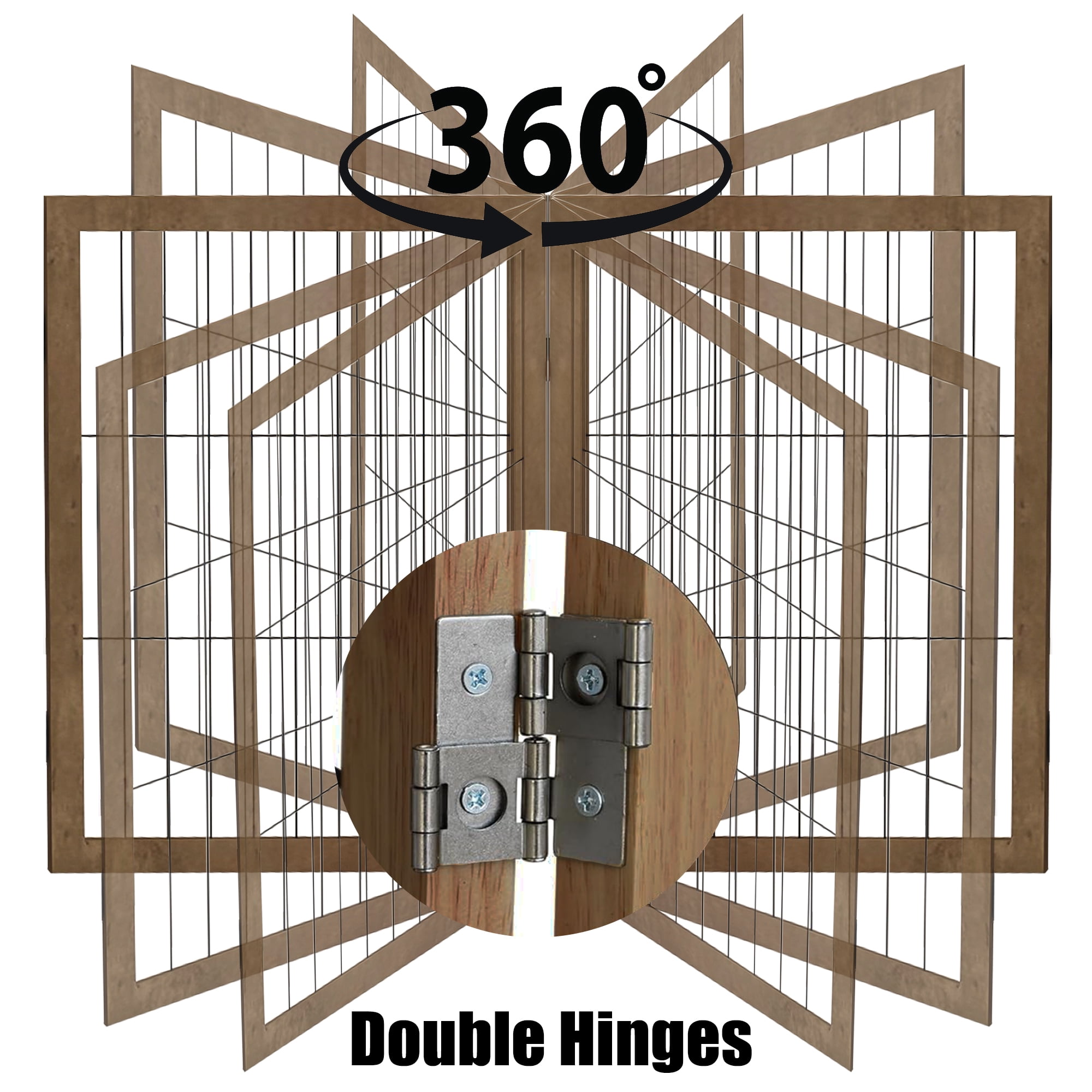 Dog Gate 144" Wide 32" Tall with Door Walk Through 6 Panels Reinforced Foldable Wood Pet Puppy Gate Door Safety Fence Barrier for House Doorway Stairs Dog Cage Playpen