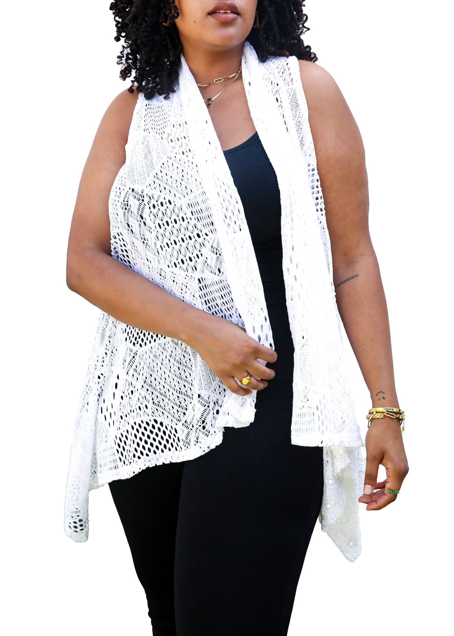 Women's Plus Size Boho Open Front Crochet Cover Up Sleeveless Shawl  Cardigan Vest