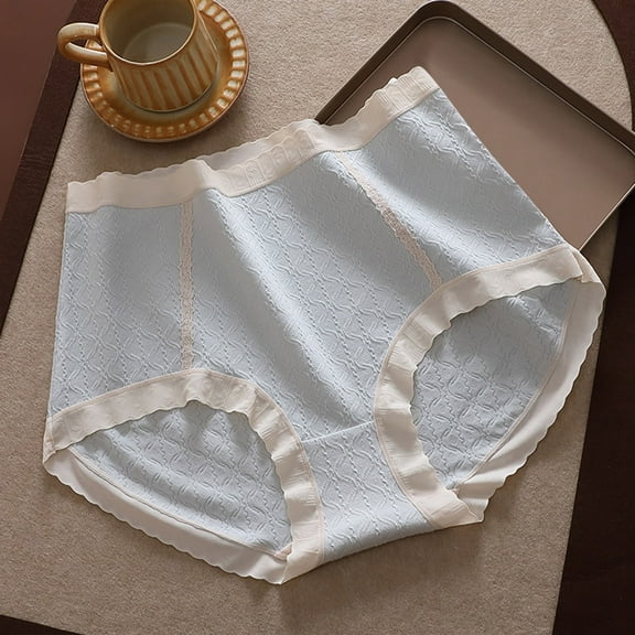 Underwear for Women Sexy Comfortable Women's Solid Color Plus Size High Waist Cotton Pear Shaped Figure Enlarged Underwear Blue 2XL