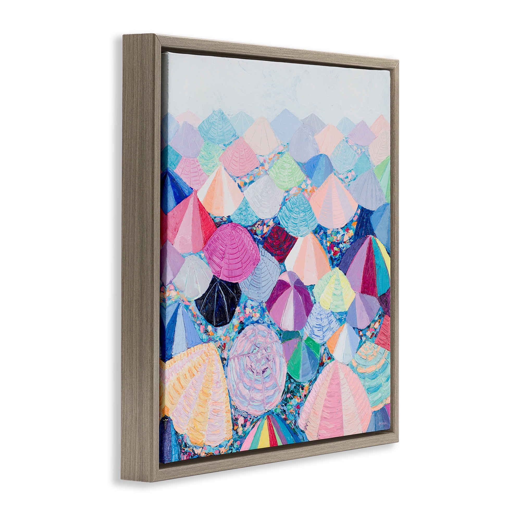 Stupell Industries Pastel Umbrella Nation Abstract Painting Brown Floater Framed Canvas Art Print Wall Art, 25 x 25