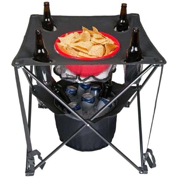 Tailgating Table - Collapsible Folding Camping Table with Insulated Cooler, Mesh Food Basket and Travel Bag for Barbecues, Camping, The Beach, Tailgate Parties - Cookout Essential