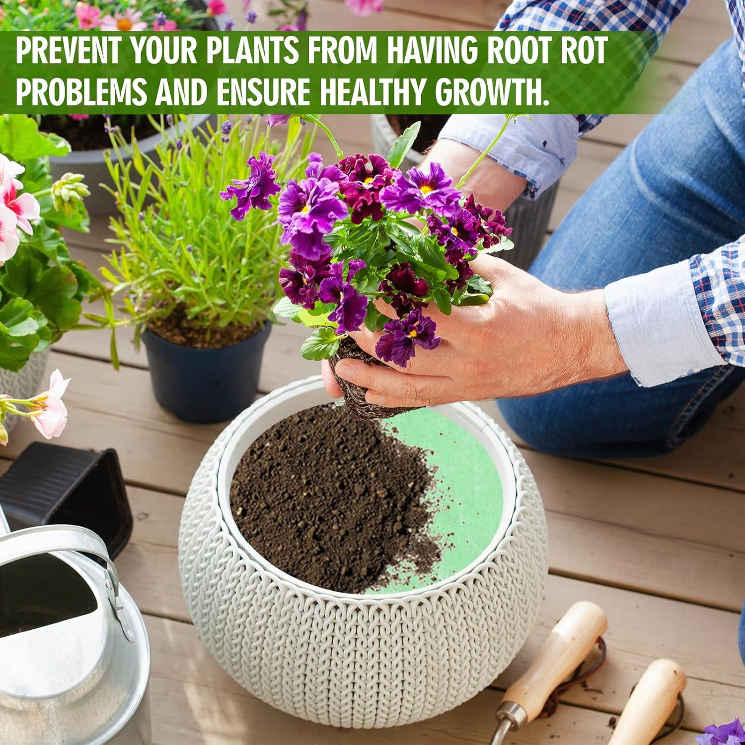 2 Pcs Flower Pot Filler Insert, Plant Pot Drainage Liner, 47.2" x 11.8" Pot Filler Material, Lightweight Thick Planter Drainage Material for Indoor Outdoor Gardening Plants Container