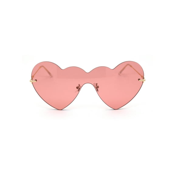 Womens Lolita Funky Heart Shape Shield Rimless Sunglasses Gold Dark Pink
