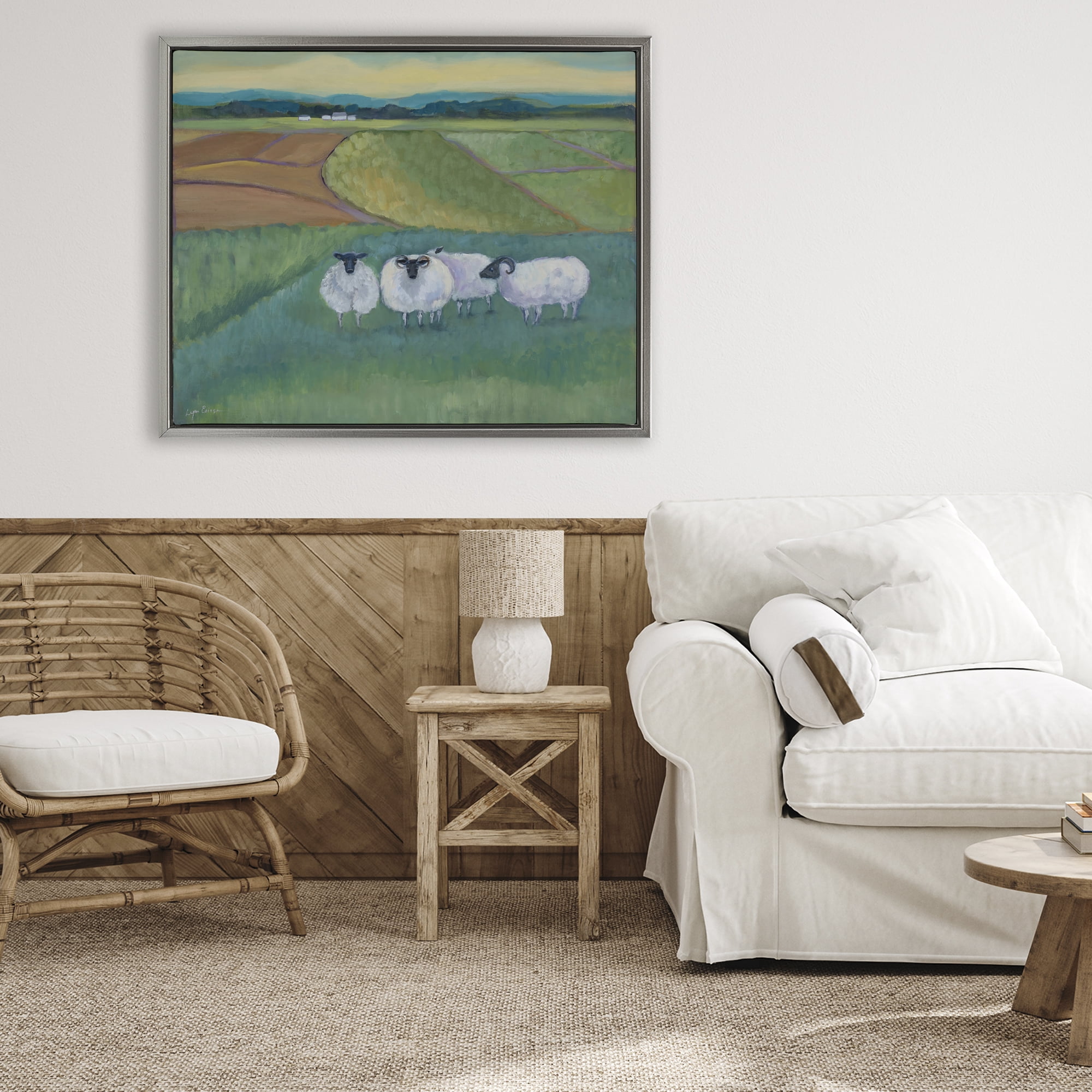Stupell Industries Sheep Herd Meetup Gray Framed Floater Canvas Wall Art, design by Lynn Ericson Fine Art