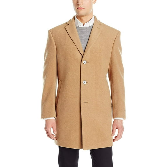 Calvin Klein Men's Modern Fit Wool Blend Overcoat Jacket (52 Regular, Camel)