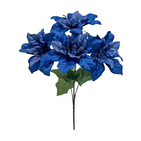 HONHUZH Artificial Blue Poinsettia Bouquet 4 Heads for Christmas Vase Arrangement Holiday Decor