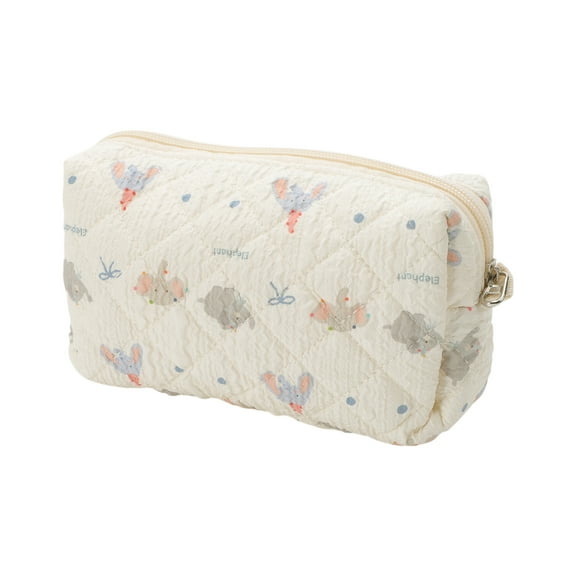 Unique Bargains 1 Pc Bow Elephant Makeup Bag for Travel Beige Cotton