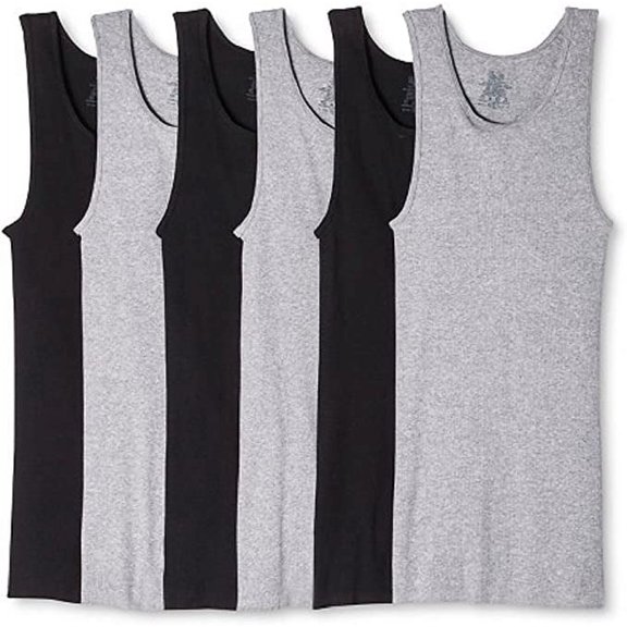 Hanes 6-Pack Core Cotton Tank Black/Grey Small 34-36 IN