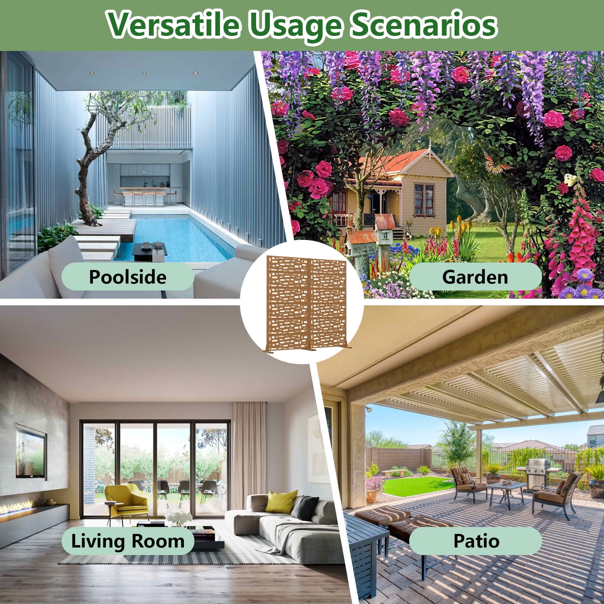 MAYEERTY 72X35" Metal Outdoor Brown Privacy Screen for Backyard & Garden, 6 Piece Set, Double‑sided Installation