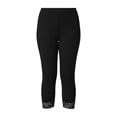 thumbnail image 3 of Women's Lace Trim Leggings 3/4 Capris Stretchy Cropped Yoga Pants (Black M), 3 of 3