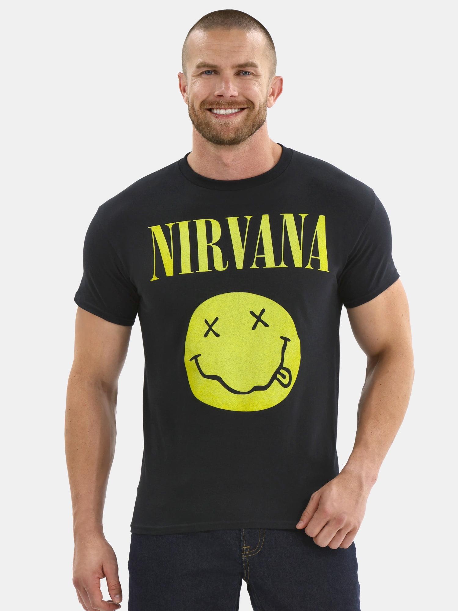 Nirvana All Gender Smiley Logo Graphic Tee Shirt, Men's Sizes S