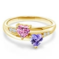 thumbnail image 2 of Gem Stone King 18K Yellow Gold Plated Silver Lab Grown Diamond Ring Pink Moissanite and Tanzanite (1.08 Cttw, Size 9), 2 of 5