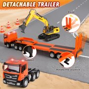 Huge Wave 33Inch 2 in 1 RC Excavator & Flatbed Truck Toys, 1:18 Engineering Remote Control Flatbed Truck with Light and Sound, Birthday Gift for Kids Boys 4-8 Years