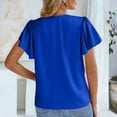 thumbnail image 6 of YanHoo Womens Stain Silk Summer T-Shirts Pleated Short Sleeve V Neck Tops Loose Fit Spring Fashion Shirts Business Dressy Blouse Blue,L, 6 of 7