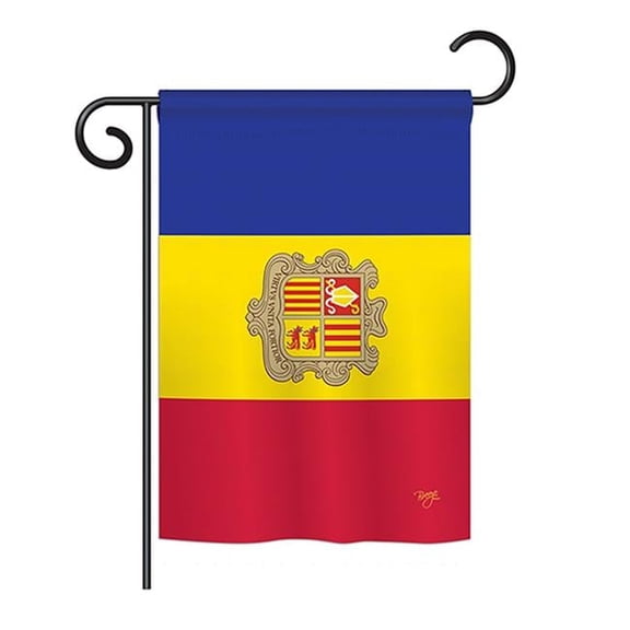 Breeze Decor BD-CY-GS-108319-IP-BO-D-US15-BD 13 x 18.5 in. Andorra Flags of the World Nationality Impressions Decorative Vertical Double Sided Garden Flag Set with Banner Pole