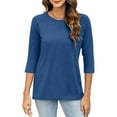 thumbnail image 3 of SOOMLON 3/4 Sleeve Shirts for Women Petite Tunic Cotton Tops Casual Plain Crew Neck Shirts Sexy T Shirts 2025 Trendy Spring Summer Ladies Tops Loose Fit Y2k Basic Outfits Pullover Blue XL, 3 of 6