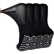 AMITOFO Non-Binding Diabetic Socks for Men and Women, 4 Pairs Loose Fit Cotton Crew Socks with Anti-Slip Grips,Comfort and Safe Gripper Socks for Elderly,Black
