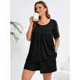 thumbnail image 2 of SHOWMALL Women's Plus Pajama Set 2 Piece Loungewear Short Sleeve Tops and Shorts Black 4X Soft Sleepwear with Pockets, 2 of 6