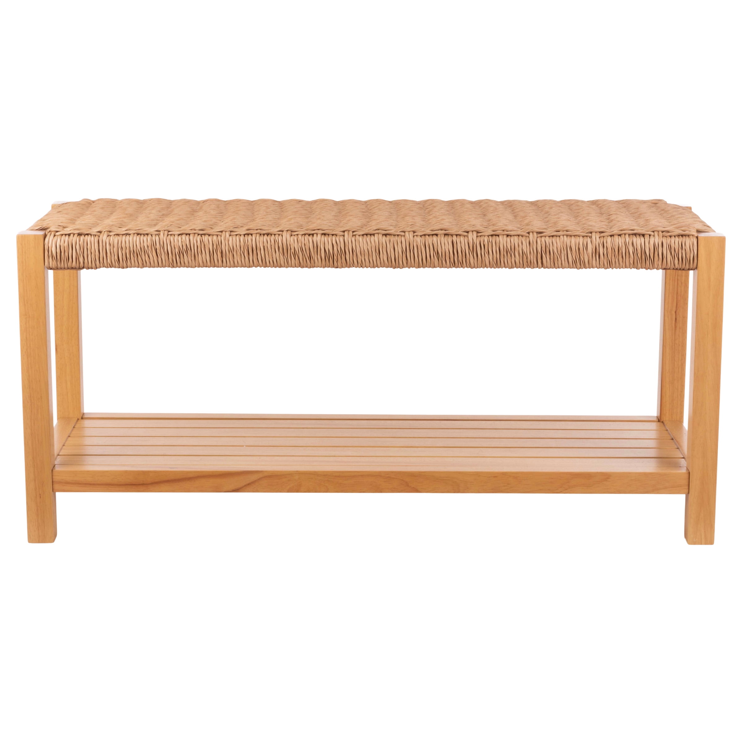 Alaterre Furniture Newport 40 in. Wood Bench with Rush Seat and Storage Shelf for Entryway or Bedroom, Natural