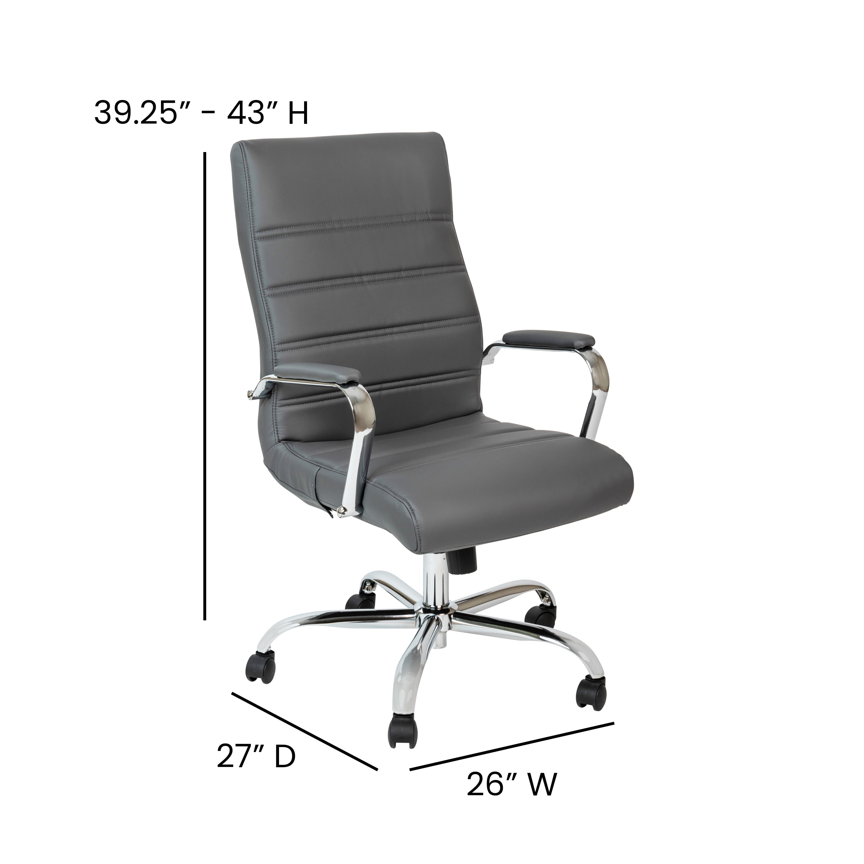BizChair High Back Gray LeatherSoft Executive Swivel Office Chair with Chrome Frame and Arms