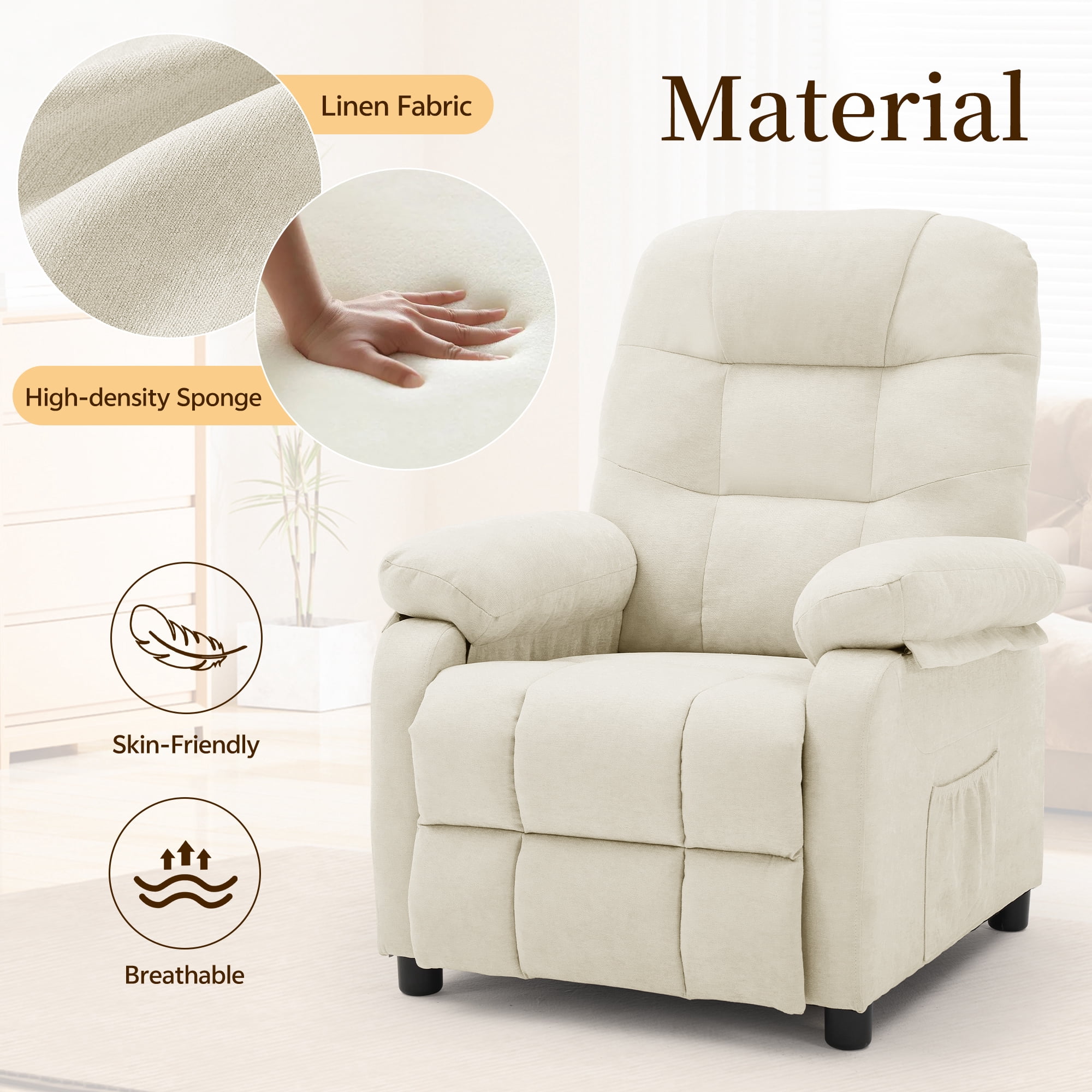 Korser Recliner Chairs for Adults with Fixed Base Push Back Recliner Chair for Living Room,Small Recliner Sofa for Small Spaces,Linen Fabric,Beige