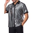 thumbnail image 4 of INSPIRE CHIC Sequins Shirt for Men's Metallic Short Sleeves Summer Disco Party Sparkly Shirt, 4 of 5