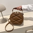 thumbnail image 5 of New fashion simple messenger bag leisure trend PU shoulder small round bag - brown, 5 of 5
