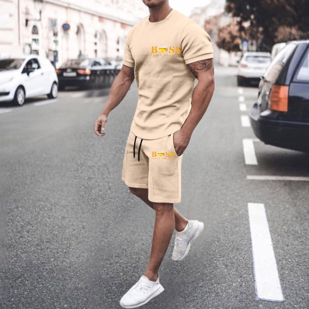 WILLBEST Pantalones Cortos Cargo para Hombre. Traje de Verano de Manga Corta para Hombre, Ideal para Usar En El Exterior. Traje Estampado para Estar En Casa.