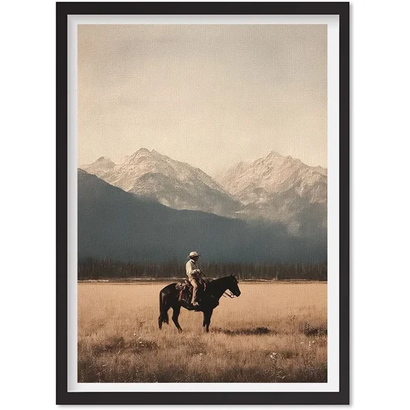 Western Cowboy Art Print | Vintage Mid Century Wall Decor | Moody Western Oil, Matte Canvas Stretched, Posters for Room Bedroom Living Room Bathroom Wall Decor, Posters & Art Prints, Gift.